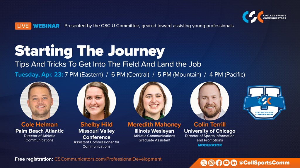 Free Live Webinar presented by the CSC U Committee: Starting the Journey: Tips and tricks to get into the field and land the job — April 23 at 7 PM (ET)